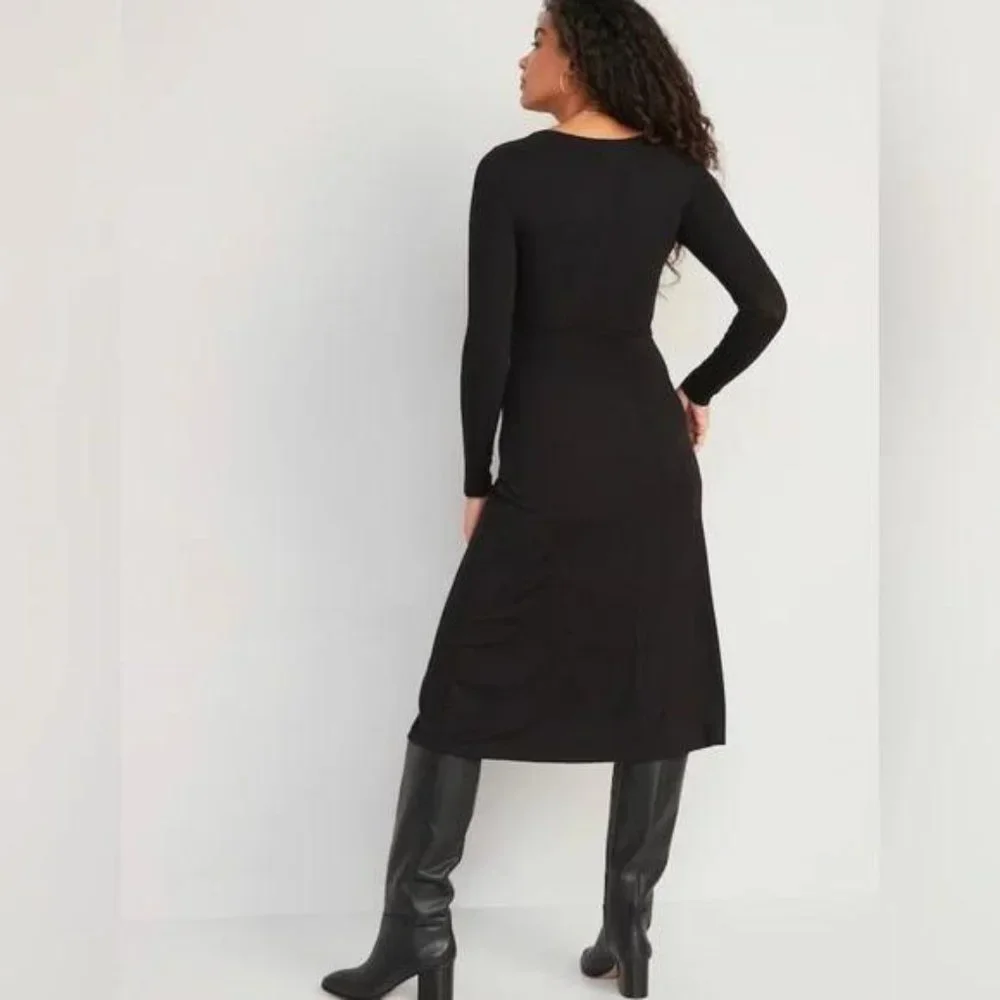 Old Navy Fit & Flare Twist-Front Cutout Midi Dress for Women New - Picture 2 of 7